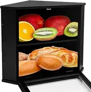 NewEle Bamboo Corner Bread Box - Black Bread Box for Kitchen Countertop with Adjustable Separator, Easy to Assemble - Modern Bread Container for Homemade Bread Storage