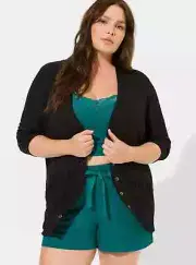 Torrid Super Soft Rib Snap Front Lounge Cardigan Deep Black Plus 3X NWT*