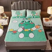 Cartoon Printing Latex Sleeping Mat with Pillowcase Non Slip Quilting Summer Cool Bed Mat Queen Size Bed Protection Pad
