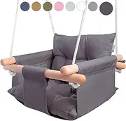 Canvas Baby Swing by Cateam - Dark Gray - Wooden Hanging Swing Seat Chair for Baby with Safety Belt and mounting Hardware. Baby Hammock Chair Birthday Gift.