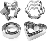 Cookie Cutter,12 PCS Heart Star Circle Flower Shaped Stainless Steel Cookie Cutter for Baking Mold Cutting Mould Cookie Pastry Fruit
