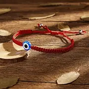 Handmade Evil Eye Bracelet Turkish Blue Bead Adjustable Red Cord Braided Wristband with Seven Sections Protection Symbol Jewelry for Men and Women