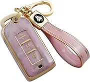 ontto Tie-dye TPU Car Key Fob Cover fit for Mitsubishi ASX Outlander L200 Eclipse Lancer 10 Pajero Sport 3 Buttons Smart Key Case Keyring Remote Keychain Key Holder Key Shell Bag Accessories Pink