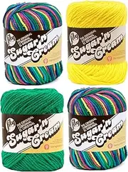 Bulk Buy: Lily Sugar 'n Cream Limited Edition 100% Cotton Yarn (Coordinated 4-Pack) (Psychedelic x 2, Mod Green, Sunshine)