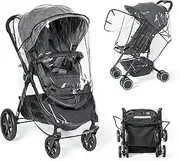 Universal Clear Stroller Rain Cover, No-zip Waterproof Stroller Cover - Food Grade EVA, Baby Travel Weather Shield, Breathable Rain Cover for Most Single Strollers, Joggers Accessories for Rain, Black