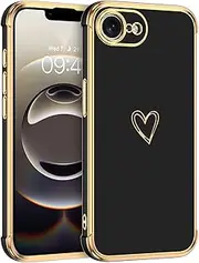 GUAGUA Case for iPhone 16e/SE 4,Cute Heart Pattern Soft TPU Plating Cover for Women Girls with Camera Protection & 4 Corners Shockproof Protection Phone Cases for iPhone 16e 6.1" Black