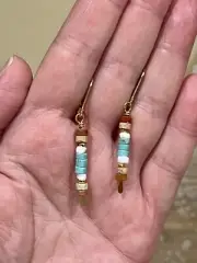 New Earthy Boho Red Coral, Turquoise & Shell Dangle Earrings