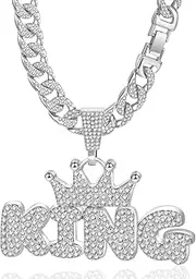 [EDINGM] Cuban Link Chain for Men, Miami Mens Chain Silver Gold Plated Bling Necklace Diamond Chain for Men Iced Out Chain Hip Hop Jewelry