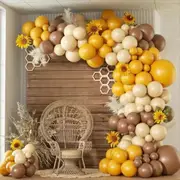 144Pcs Latex Balloon Arch Set Khaki Lemon Yellow Sand White Bee Festival Gender Reveal Birthday Party Shower Decoration