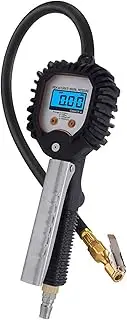 Car Tire Inflator Gauge | Digital Display 255 PSI Air Chuck Tire Inflator 4 Settings | Tyre Pressure Gauge Accessories with Wide Backlit LCD Screen, Air Chuck, and Rubber Hose