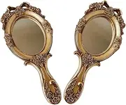 Luxshiny Versatile Vintage Makeup Mirror Small Portable Compact Handle Handheld Mirror for Women Travel Vanity