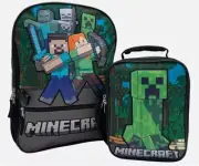 Minecraft Kids Backpack with Insulated Lunch Pack, Padded Back and Straps NWT