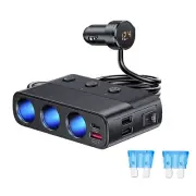 V3 Way Car Cigarette Lighter Socket Splitter 7 in 1 Power Adapter 127W (Max)