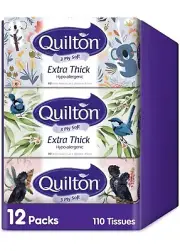 Quilton 3ply Extra Thick Facial Tissues Hypoallergenic 12 Boxes Of 110tissues Ea