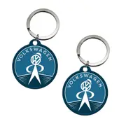 2PK Nostalgic Art Metal 7.5cm Round Keyring Hanging Keychain VW Service Manikin