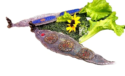 2 Royal Metal Hand Made Incense Holder Agarbatti Burner Stone 8.5" Home Decor