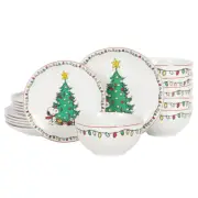 Peanuts Snoopy Holiday Christmas 18-Piece Ceramic Dinnerware Set New In Box