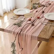 Keketo Blush Pink Cheese Cloth Table Runner Rustic Gauze Cheesecloth Table Runner 120 Inch 10 FT for Wedding Baby Shower Bridal Shower Party Long Sheer Boho Spring Summer Centerpiece Home Decorations