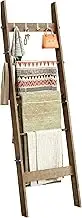 Blanket Ladder for Living Room and Bedroom, 5-Tier Ladder Shelf, Blanket Ladder Shelf for Living Room, Rustic Decorative Ladder with 4 Removable Hooks, Bamboo Decor Ladder Shelf, Brown