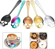 304 Stainless Steel Sugar Tea Skull Spoons, Coffee Stirring Slotted Metal Spoon, Espresso Spoons for Dessert, Cake (Set of 5 Mixed colors)