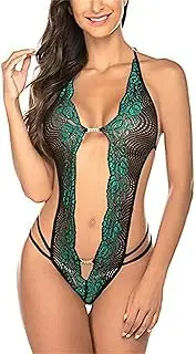 [Generic] Lace Teddy Lingerie for Women Sexy Naughty V Neck Bodysuits Floral One Piece Halter Mini Babydoll