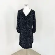Saba Mini Dress Womens Size 8 Black White Polka Dot Long Sleeve Cowl Neck New