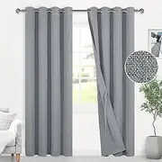 [DWCN] 100% Blackout Curtains Textured Double Face Linen Curtains Thermal Insulated Grommet Curtain Drapes Sewn with Tiebacks for Living Room/Bedroom,Each W132 cm x D214cm, Set of 2 Panels,Dark Grey