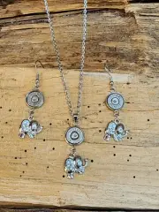 45 Auto Bullet Necklace & Earrings with Elephant Charms. Glass Crystal optional