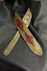 Guitar strap leather tooled all hand made in USA 3" tuscon inlay SB red