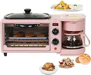 Breakfast Station Multifunctional Oven Electric 3 in 1 Household Breakfast Machine with Coffee Maker and Griddle for Family Breakfast Afternoon Tea Supper Black (Color : Pink, Size : with a Cover)