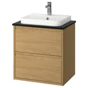 ÄNGSJÖN / BACKSJÖN wash-stnd w drawers/wash-basin/tap, oak effect/black marble effect, 62x49x71 cm