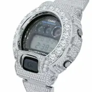 Custom Casio G-Shock DW 6900 Solitaire Bezel Watch 18K White Gold Tone Unisex