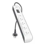 [BSV400au2M] 4 Outlet Surge Protection Strip with 2M Power Cord - White/Grey