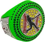 Discount Sports Rings, Softball Batter FINALIST RING — Player Award, assorted colors and gemstones (Neon Green), Non-Precious Metal, Quartzite
