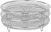 3 Layer Air Fryer Rack Square Round Rectangular 304 Stainless Steel Stackable Air Fryer Basket Tray Air Fryer Rack Accessory for Baking Cooking (Round)