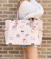 Michael Kors Gilly Large Tote Light Powder Blush Pink MK Miami Beach Palm Trees