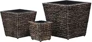3 Pcs Raised Wicker Garden Bed, Freestanding Raised Planters Container Box with Removable Plastic Inner Pots, Elevated Plant Garden Perfect to Grow Flowers, Herbs, Vegetables, Brown