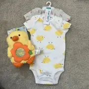 Carter’s Baby Unisex Bodysuits & Soft Plush Sensory Toy, Bundle Of 3, 3 Months