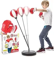 Whoobli Punching Bag for Kids Incl Boxing Gloves | 3-10 Years Old Adjustable Kids Punching Bag with Stand | Boxing Bag Set Toy for Boys & Girls