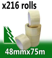 216 x Rolls Clear Packing Packaging Tape 48mm x 75m BULK BUY AND SAVE