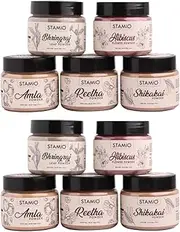STAMIO Pure Amla Reetha Shikakai Bhringraj Hibiscus Powders Combo for Healthy Hair & Scalp, 50gm Each (500gm)