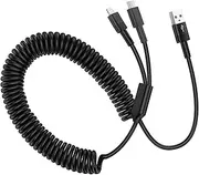 Coiled USB to USB C Cable 4FT for iPhone 16 Pro Max/16 Pro/16 Plus/16/15,2 in 1 Retractable iPhone Charger Cord Car Fast Charging Lightning Cable for iPhone 15 14 13 12 11,Samsung Galaxy S24,Pixel 9