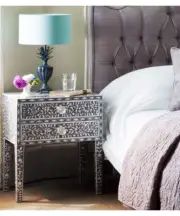 Grey Mother of Pearl Bedside Table Accent | Handmade Nightstand | 50x35x58 cm