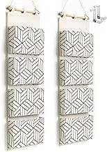 CROWNED 2Pcs Over Door Hanging Storage Bags Wall Mount Closet Organizer, 4 Big Pockets Linen Cotton Fabric Living Room Bedroom Bathroom File Magazine Waterproof Free Hooks White