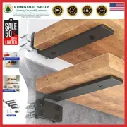 Heavy Duty 8 Inch Floating Shelf Brackets - 12 Durable Black Metal Supports