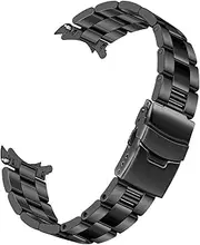 [Kai Tian] Solid Quality Stainless Steel Curved Ends Half-Moon Tapered 3D Beads 20mm 22mm Black Silver Metal Watch Band Strap for Men