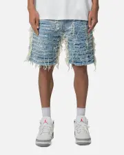 [MNML] Mnml All Over Frayed Denim Shorts Blue - Size 38 38 Blue