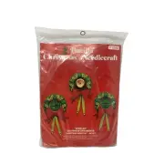 VTG Bucilla Christmas Wreaths Needlecraft Kit 2348 Jeweled Doorknob Ornaments