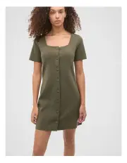 [Seed Heritage] Crepe Knit Short Sleeve Mini Dress in Olive Leaf
