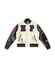 Heron Preston HP Patches Varsity Bomber Jacket L,M White
